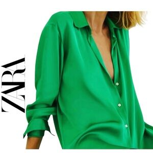 Zara Satin Kelly Green Shirt